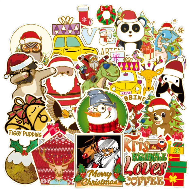 

10/30/50PCS Hot Golden Christmas Graffiti Car Sticker Computer Laptop Suitcase Decoration Toy Wholesale