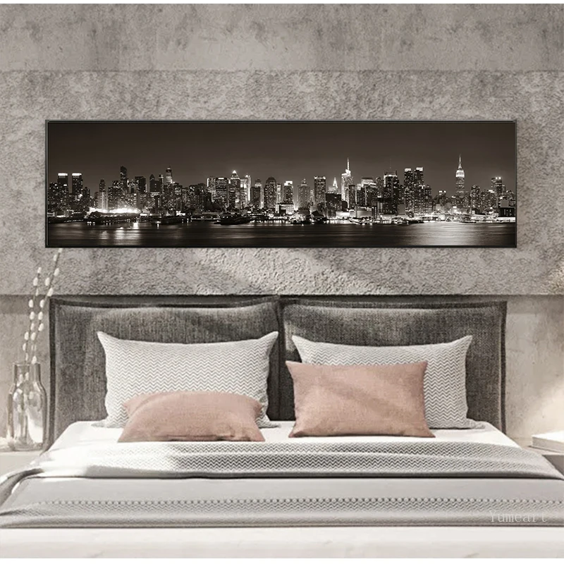 Манхэттене Эмпайр Стейт Билдинг Нью Йорк пейзаж Картина на холсте черный белый