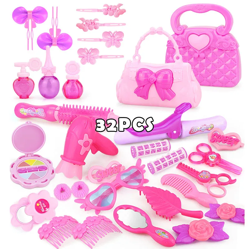 32PCS 1 24-32 шт ролевые игры Детские игрушки для макияжа розовый макияж набор принцесса парикмахерские Моделирование Пластиковые Игрушки для девочек туалетный косметический - Цвет: 32PCS 1