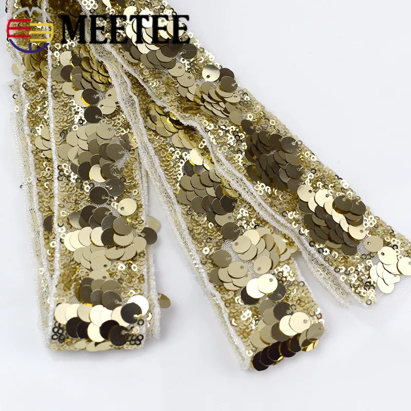 Ленты кружевные с блестками золотистые/серебристые 4 см|Кружево| |