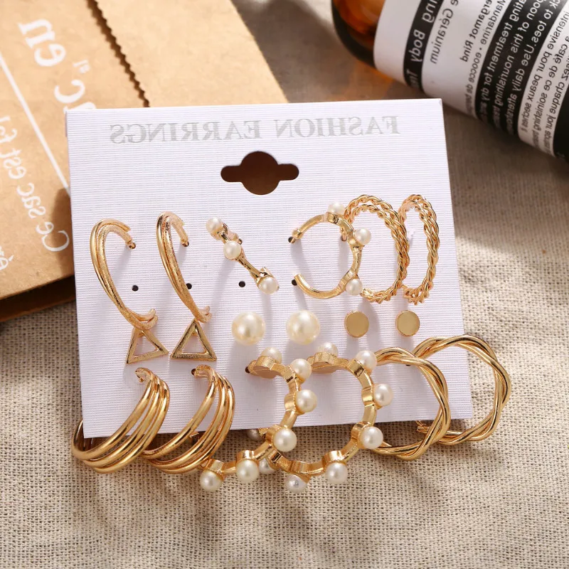 

Retro Temperament 6 Pair Inlaid Pearl Earrings Creative Ear Jewelry for Women