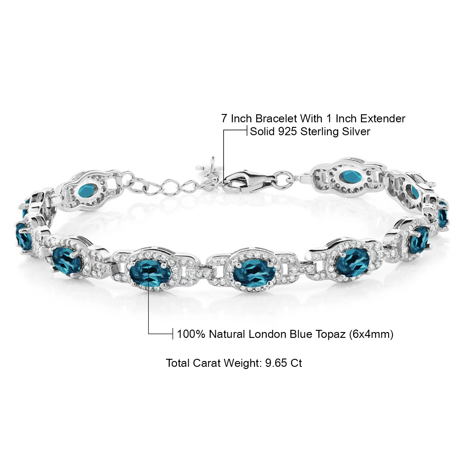 Женский браслет из серебра 925 пробы Овальный Натуральный топаз 9 65 карат |