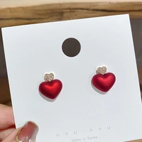 simple heart shaped stud earrings women long tassel imitation pearl dangle wedding jewelry geometric female accessories gifts