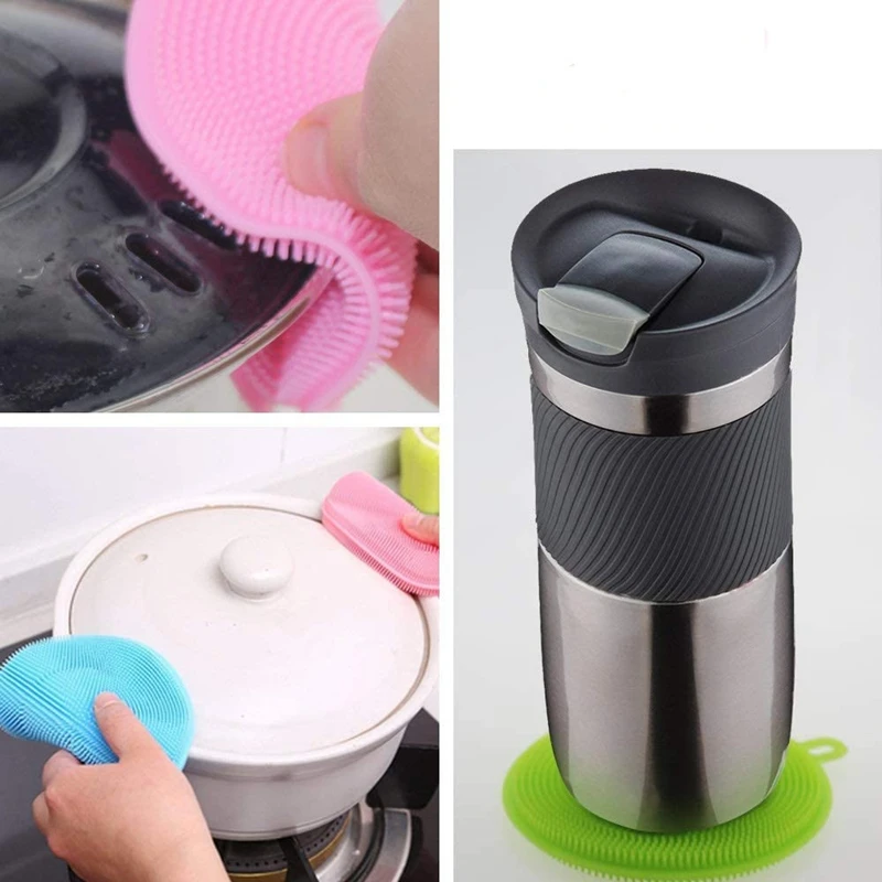 

Double-Sided Silicone Brush Scrubber Dishwashing Sponge-Face Brush Coaster Multi-Purpose Non-Slip Insulation Pad