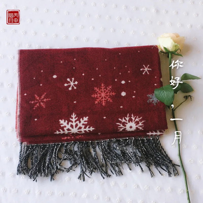 Рождественская теплая шаль с принтом в виде снежинок унисекс шарф Зимний толстый