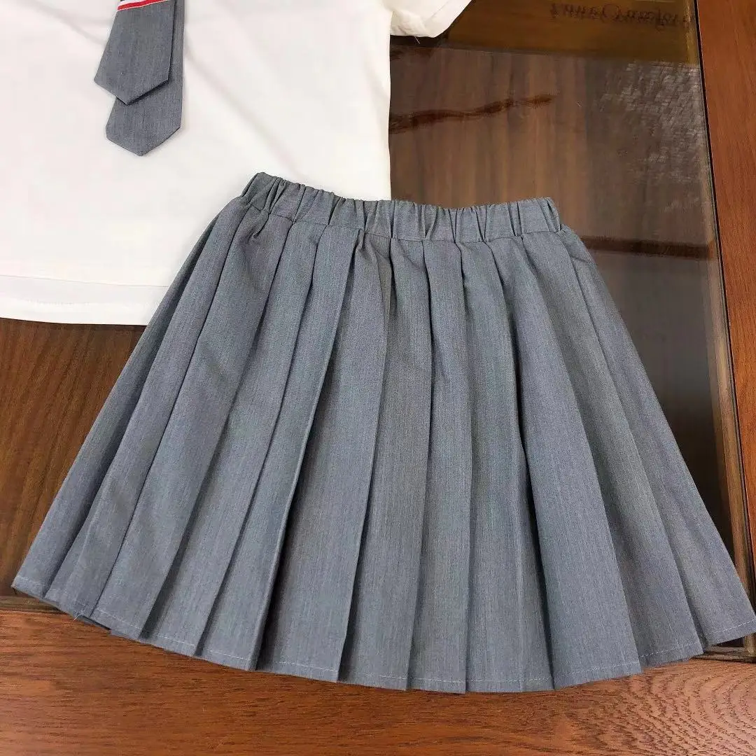 

Child Brand Clothing Summer Baby Girl Short Sleeve Suits Preppy Style Student Clothing Sets Girls Skirt Cotton 2-Piece Set