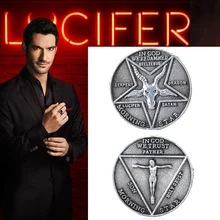 Coin TV Show Fans Lucifer Morningstar Satanic Pentecost Commemorative Coin Badge Halloween Metal Cosplay Accessories Prop Coin