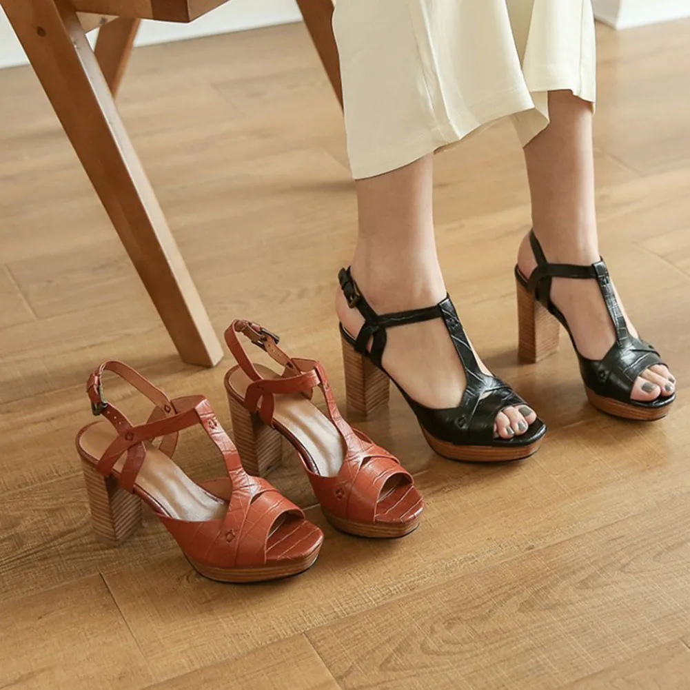 

SARAIRIS Retro Style Elegant Comfy Women Sandals Buckle Strap Peep Toe Concise Spike Heel Fashion Women Shoes