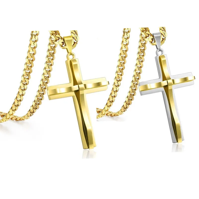 

Men Women Cross Pendant Necklace Cuban Link Chain Stainless Steel Necklaces Men Hip Hop Party Gift Faith Jewelry
