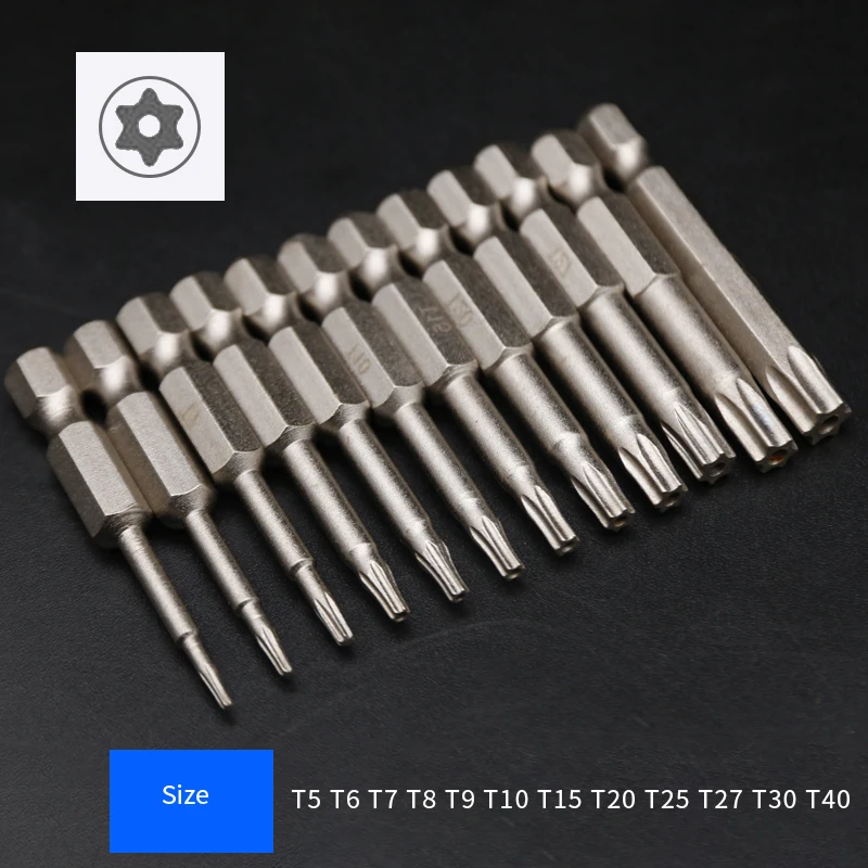 12 шт. отвертка для полых винтов бит 50 мм Длинный полый торкс Магнитный шуруповерт