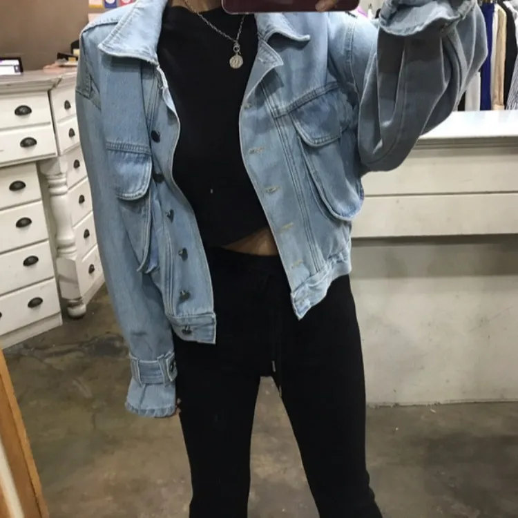 

Autumn Students Chic Denim Casual Feminine BF Style Brief Cowboy Office Lady All-Match Fresh Loose Coat Large Size Tops