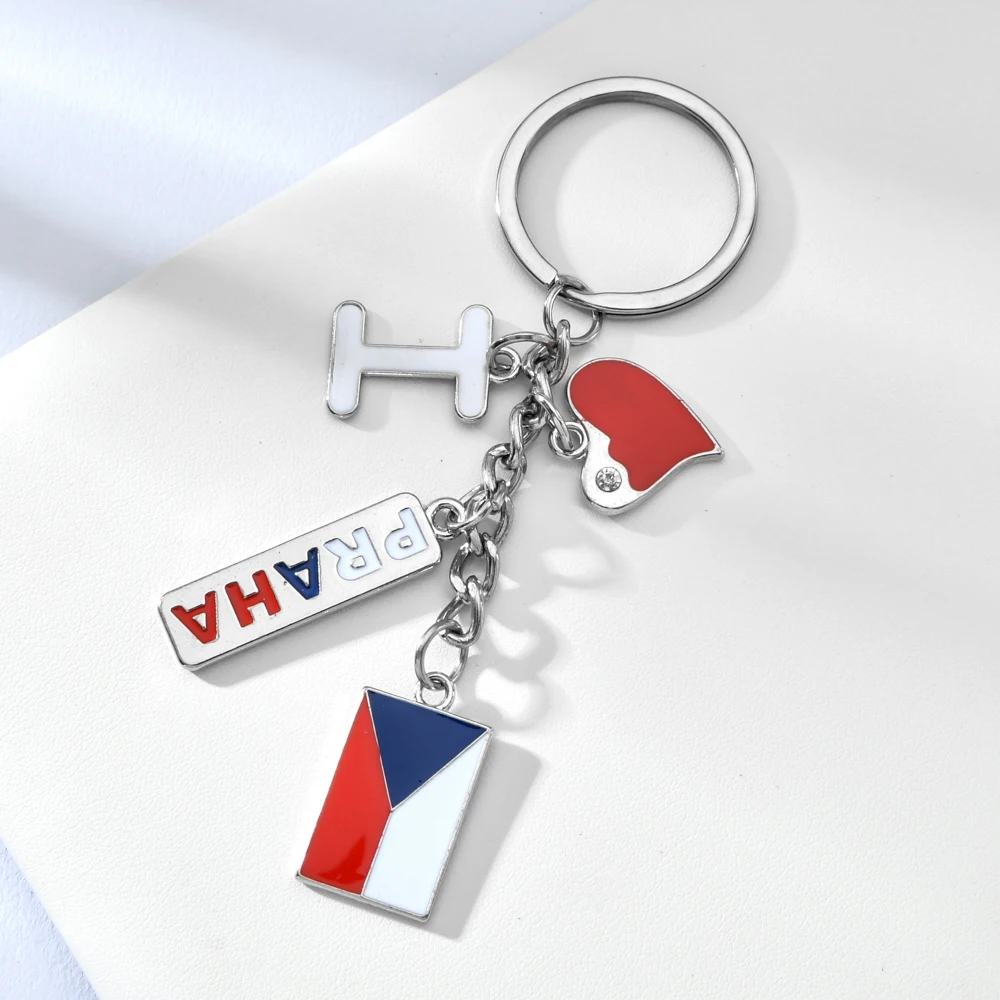 I love Praha cute Letter key ring flag pattern four accessory keychains | Key Chains