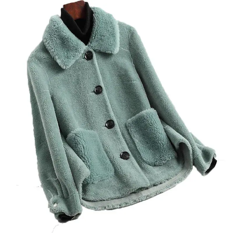 

Women 2023 Autumn Winter Real Lamb Fur Coat Female Warm Natural Sheep Shearing Wool Jacket Ladies Single Breasted Outewear Y129