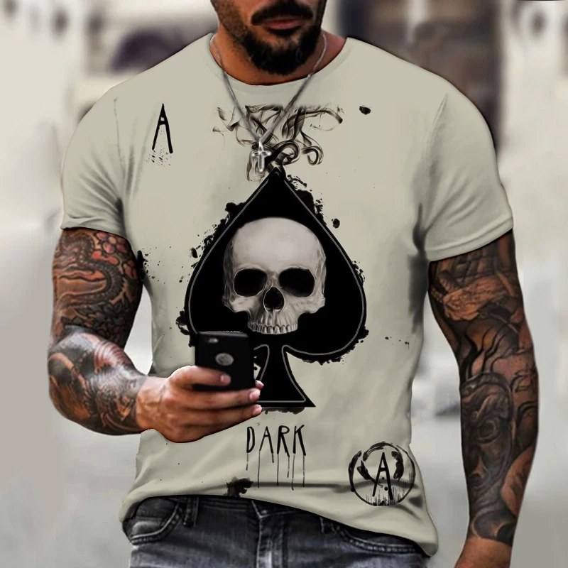 

Skull Men's T-shirts Spades A 3D Graphic T-shirt Everyday Casual Tops Summer Fashion Short Sleeve High Street O-Neck Street Wear