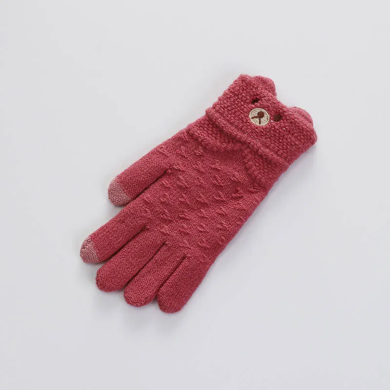 Женские зимние перчатки с милым медведем мягкие вязаные мультяшным принтом