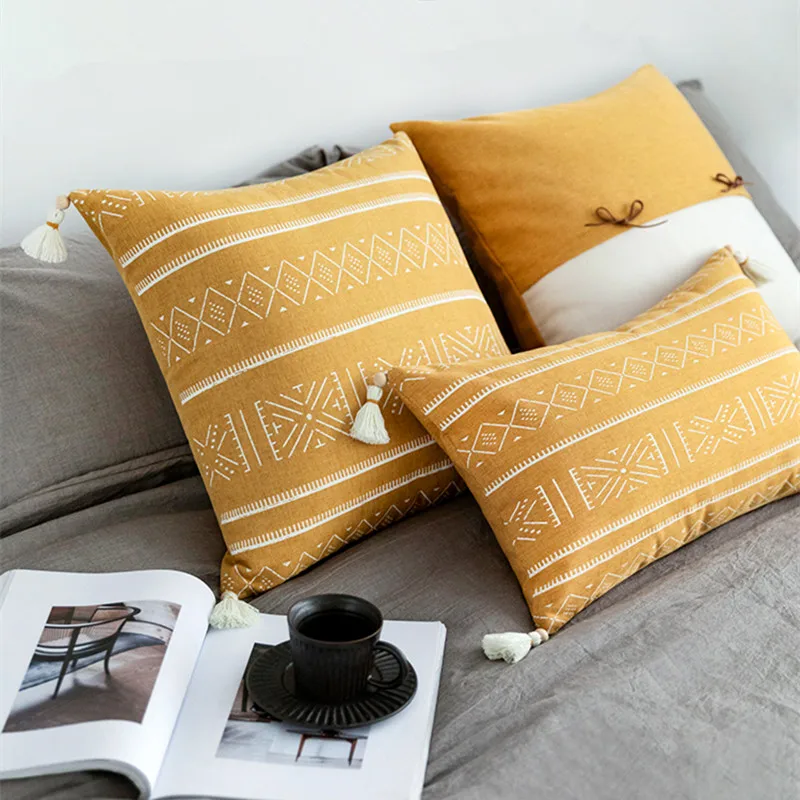 Желтая Белая Подушка с геометрическим рисунком для украшения дома наволочка