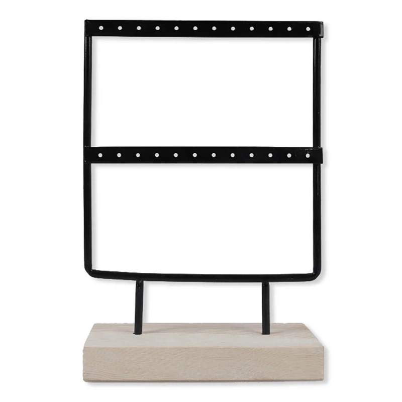

Earrings Hanging Stand Jewellery Holder Organizer Hanger Storage Rack Display Studs Display Rack with Wooden Base