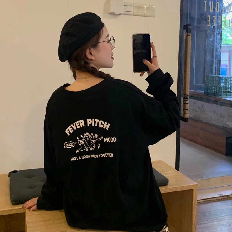 

2021 Spring and Autumn Long Sleeve T-shirt Women's Top Mid-length Loose Letter Printing Casual T-shirt