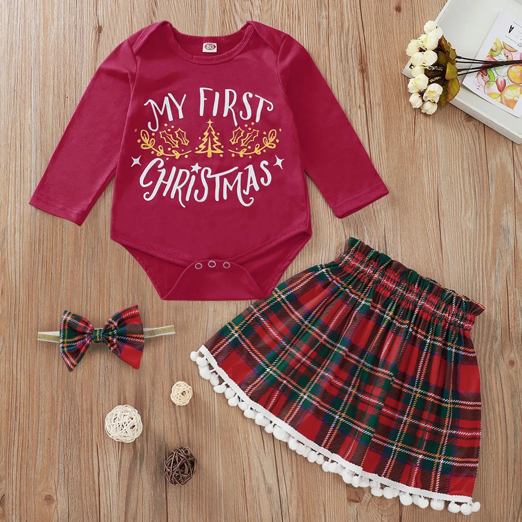 Детский Рождественский кружевной комплект из юбки с бахромой и длинными