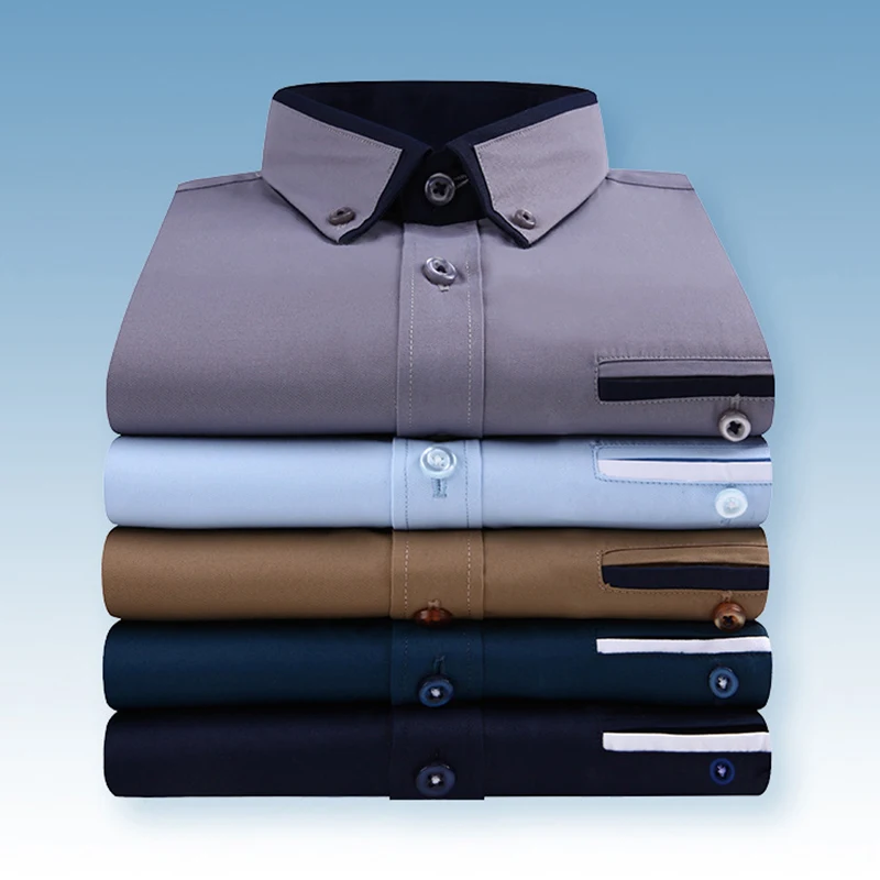 Men Dress Shirts Slim Fit Long Sleeve Business Formal Shirt Patchwork Button Down Male Korean Style Fashion Boy Casual Shirts