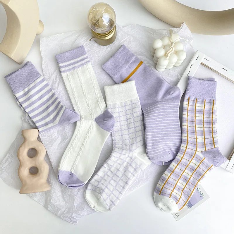 Модные стильные хлопковые носки женские в стиле Харадзюку винтажные фиолетовые