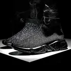 Кроссовки-носки MWY для мужчин и женщин, высокие, Вулканизированная подошва, Повседневная прогулочная обувь, размера плюс, черные