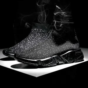 Кроссовки-носки MWY для мужчин и женщин, высокие, Вулканизированная подошва, Повседневная прогулочная обувь, размера плюс, черные