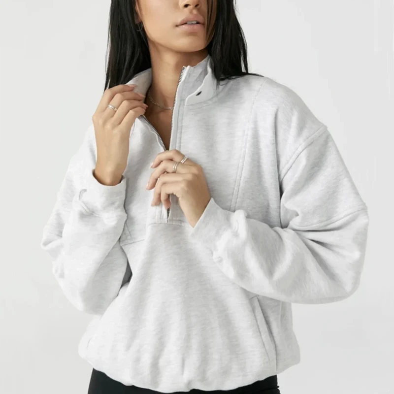 

Women Drop Shoulder Half Zip Sweatshirt