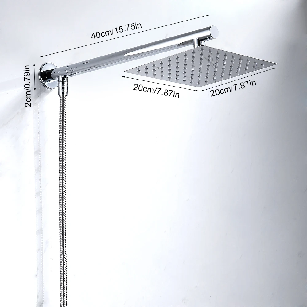 

2021 Square stainless steel shower Head stainless steel shower arm + stainless steel shower hose bathtub shower set Easy