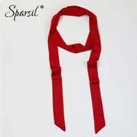 sparsil spring solid color narrow long scarf women new soft scarves 200cm stylish necktie belt wrist strap small ribbon