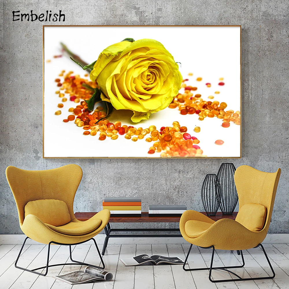 

Embelish 1 Pieces Hot Selling Yellow Roses Flowers Wall Pictures For Living Room Modern Home Decor Artworks HD Canvas Paintings