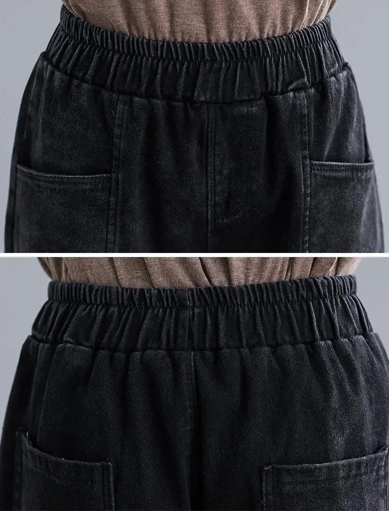 

Plus Size Harem Pants Denim Female Korean Version Loose 2021 Spring Autumn Jeans Stitching Large Pocket High Waist Trousers