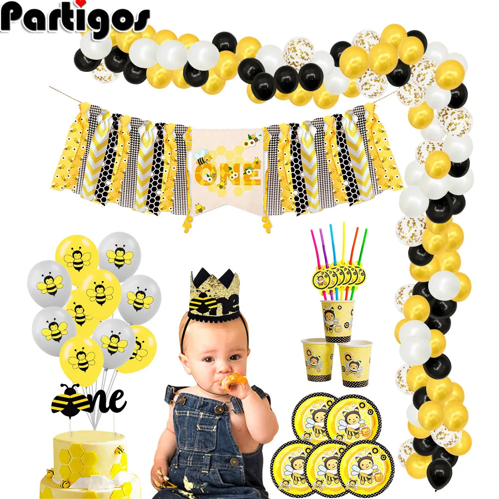 Латексные воздушные шары Happy bee Day одноразовый набор посуды вечерние бумажные