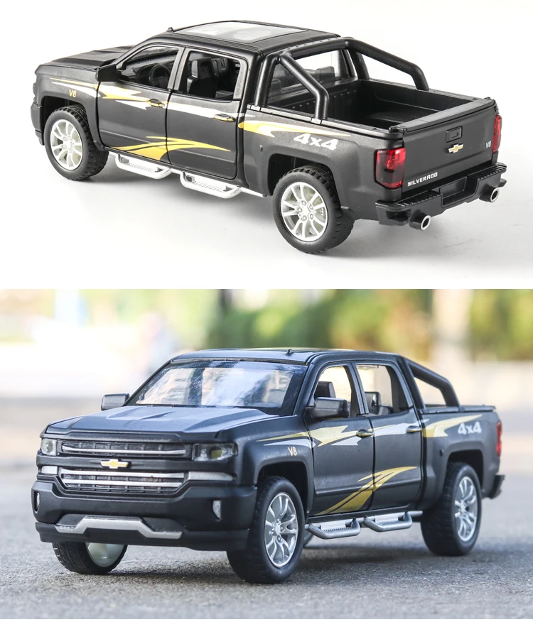 Ограниченная Chevrolet Silverado 4x4 1:32 модель автомобиля Diecasts игрушечный автомобиль звуковой светильник оттягивающий назад детские игрушки автомобиль Рождество