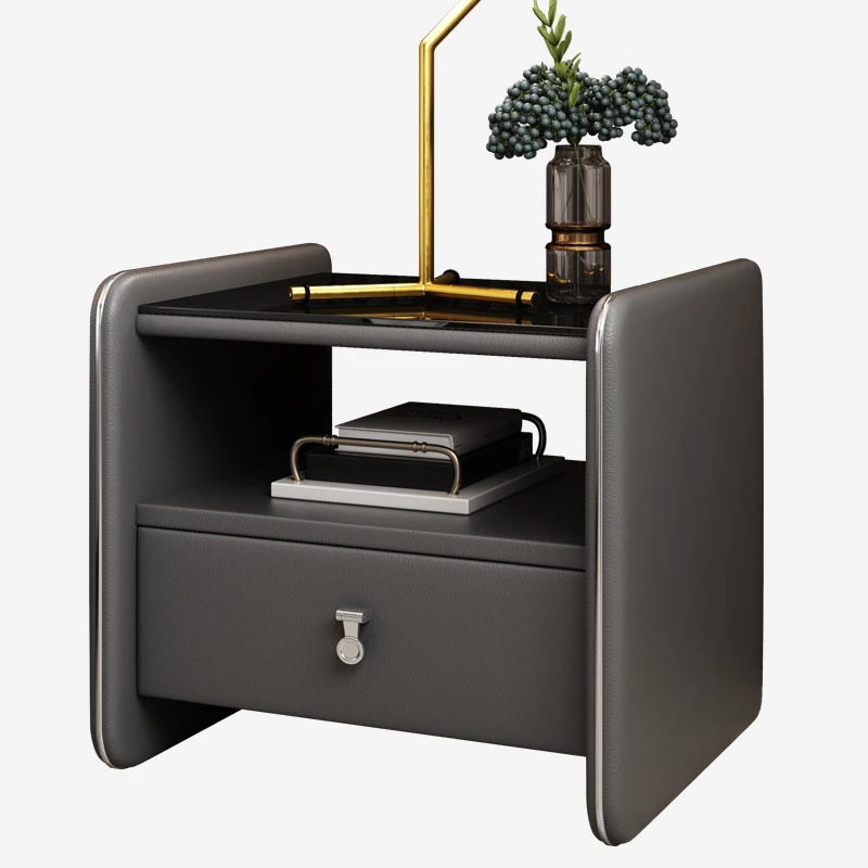 

Leather Bedside Table Modern Minimalist Solid Wood Bedroom Cabinet Minimalist Bedside