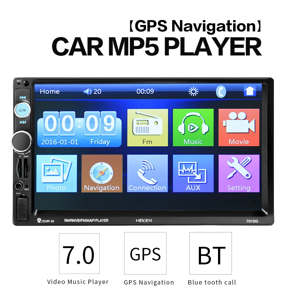 For 7010G 2 Din Car Radio GPS Navigation Autoradio Bluetooth AUX USB MP3 Stereo Audio FM  2din Multimedia Player Camera