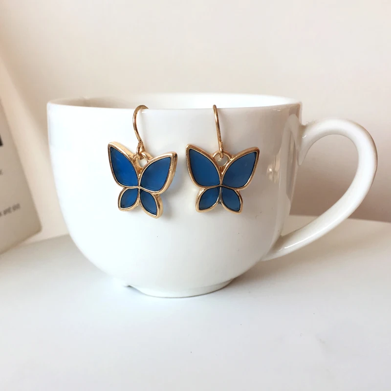

Bilandi Fashion Jewelry Butterfly Earrings Popular Spring Summer Style Golden Plating Sweet Blue Drop Earrings For Girl Lady