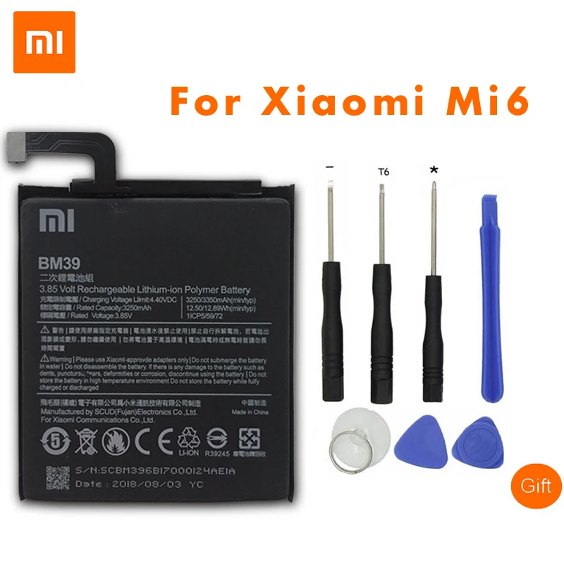 Оригинальный аккумулятор Xiaomi BM39 для Mi 6 Mi6 сменные батареи высокого качества 3350