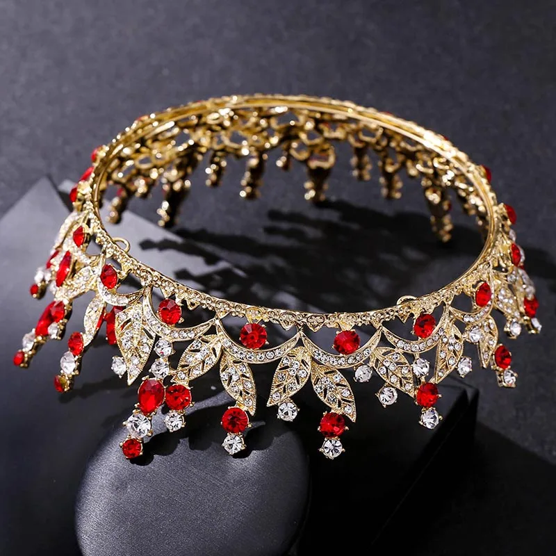Royal Princess Diadem Bling Crystal Leaf Full Round Tiaras and Crowns Headbands for Women Girls Bride Wedding Hair Jewelry | Украшения и