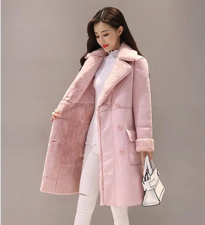 Новинка женское длинное пальто осенне-зимнее теплое бархатное утепленное