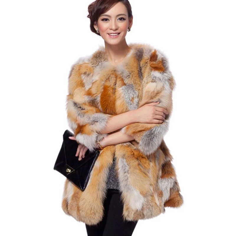 Новое поступление модное женское пальто из натурального красного лисьего меха