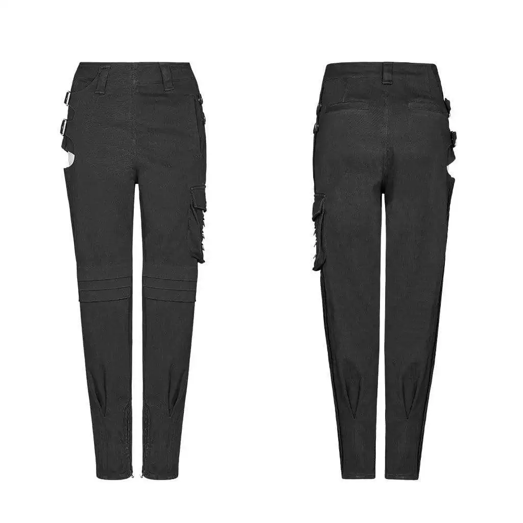 Punk Rave Women's Goth Hollow Out Ankle Black Cargo Pants WK401 | Женская одежда