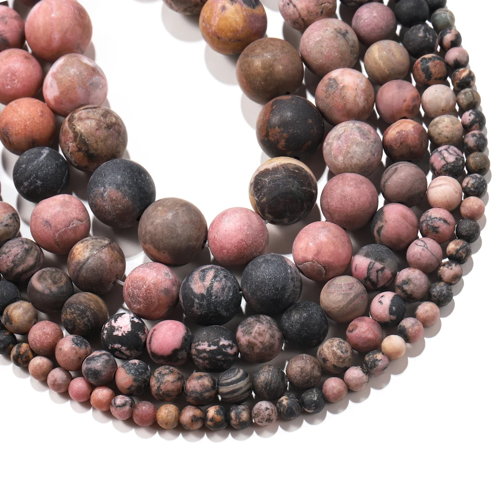 

1Strand 4-10mm Natural Stone Polish Matte Black Lace Rhodonite Round Loose Spacer Bead Bracelet for DIY Jewelry Makings Findings