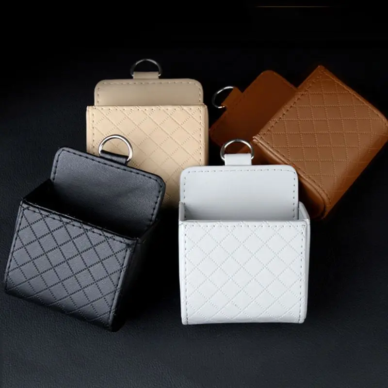 

M68C Auto Vent Outlet Trash Box PU Leather Car Mobile Phone Holder Storage Bag Hanging Organizer