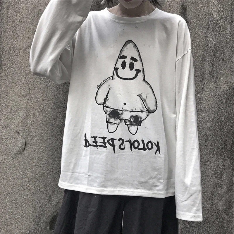 Футболка с длинными рукавами и чернильным принтом Ins Pikachu Корейская версия белая