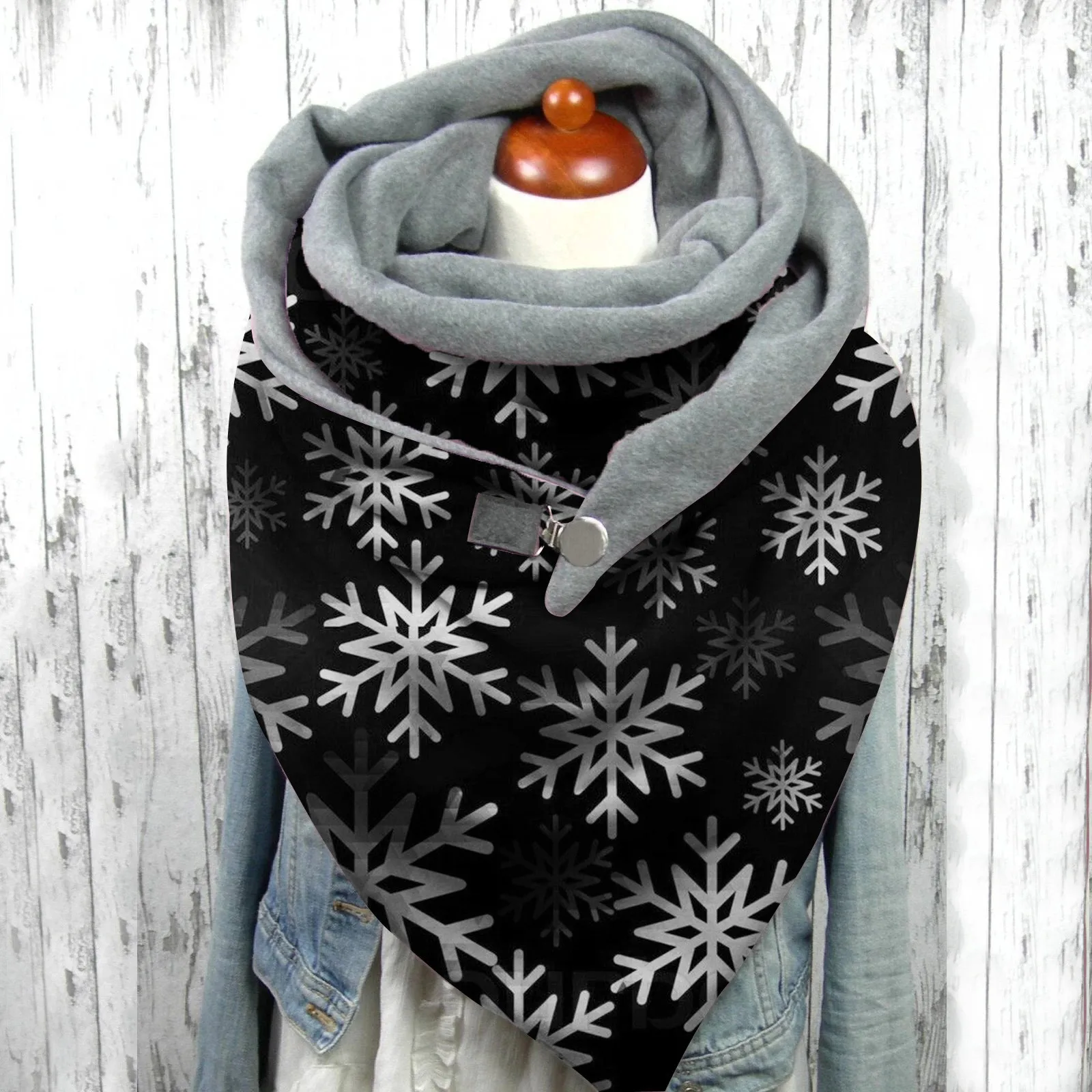 2022 Модный зимний женский Шарф с принтом снежинок на пуговицах мягкая накидка