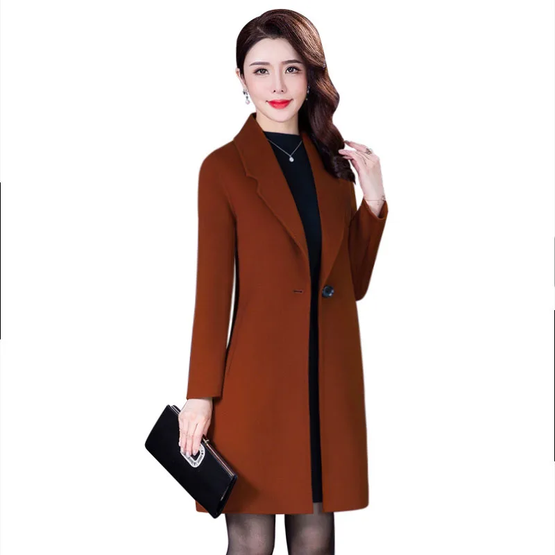 

Women Autumn Winter 2023New Woolen Trench Goddess Fashion Plus Size Loose Mid-length Coat Ladies Elegant Slim Wool Overcoat F317