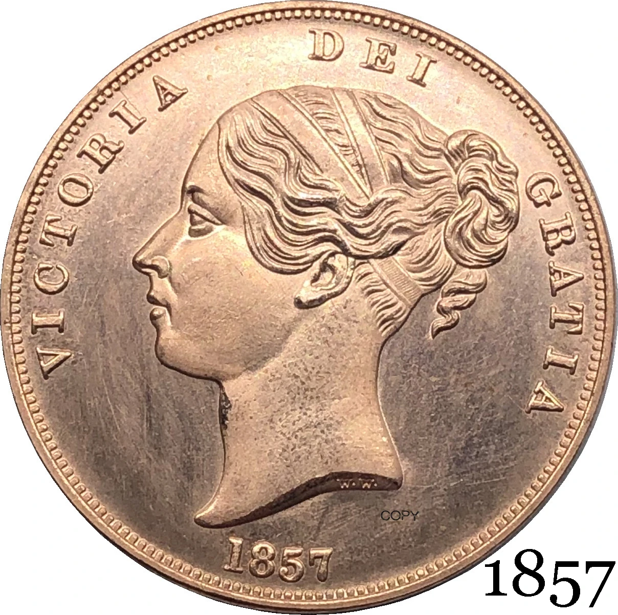 

Соединенное Королевство 1857 Виктория 1 один пенни Королева Великобритании красный Медь копия монеты Великобритании бронзовая монета с порт...