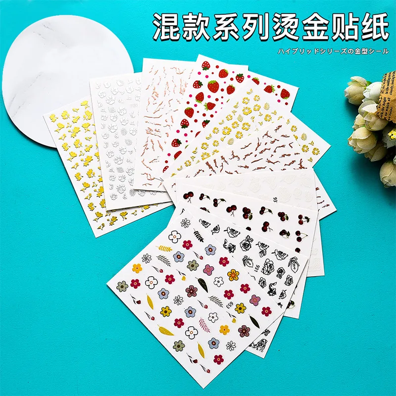 

3D Gold Silver Nail Sticker Decals Golden Gilding Rose Flower Leaf Rivets Nail Art Decorations Stickers Sliders Manicure Decor