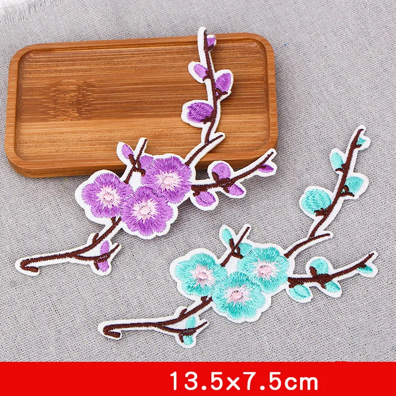 4 шт. аппликация в виде цветка сливы вышивка утюгом нашивка для одежды тканевая